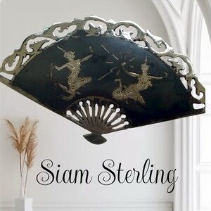 Vintage Siam Sterling Black Enamel Fan Brooch – Dancer